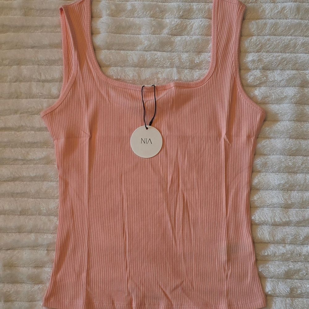 NIA Ribbed Square-Neck Tank Top in Light Pink
